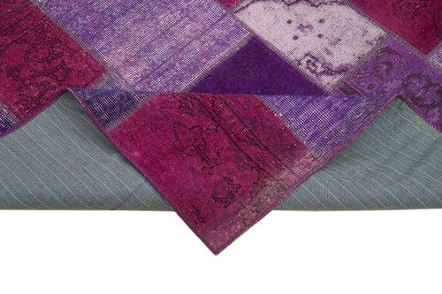 Handmade Area Rug - Purple Patchwork Cotton Wool Blend Vintage Turkish Carpet 5'8" x 8'1"
