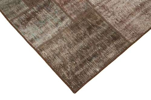 Handmade Area Rug – Turkish Patchwork Brown Carpet | Wool Cotton Blend 5'8''x7'9''