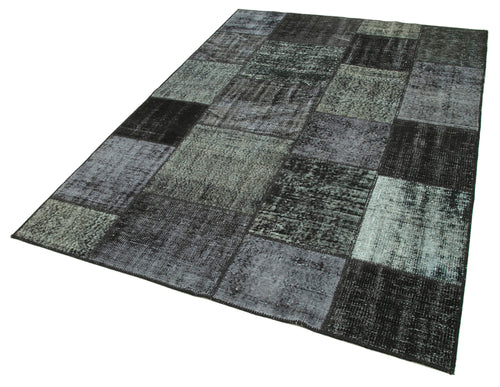 Kirk Yama Black Patchwork Cotton Wool Handmade Area Rug 5'6'' x 7'10''
