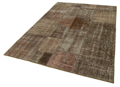 Kirk Yama Brown Patchwork Cotton Wool Handmade Area Rug 5'7'' x 7'11''