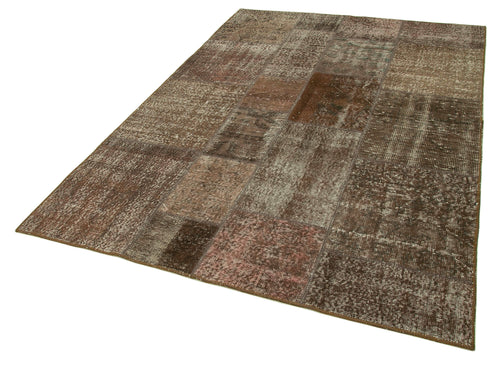 Kirk Yama Brown Patchwork Cotton Wool Handmade Area Rug 5'7'' x 7'11''