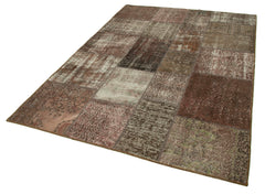 Handmade Area Rug - Brown Patchwork Cotton Wool Rug 5'7" x 7'11" Durable Floor Covering