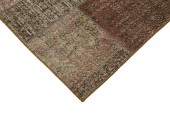 Handmade Area Rug - Brown Patchwork Cotton Wool Rug 5'7" x 7'11" Durable Floor Covering