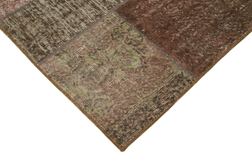 Handmade Area Rug - Brown Patchwork Cotton Wool Rug 5'7" x 7'11" Durable Floor Covering