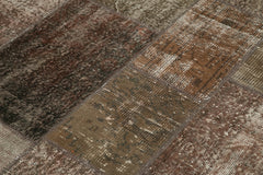 Handmade Area Rug - Brown Patchwork Cotton Wool Rug 5'7" x 7'11" Durable Floor Covering