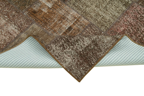 Handmade Area Rug - Brown Patchwork Cotton Wool Rug 5'7" x 7'11" Durable Floor Covering