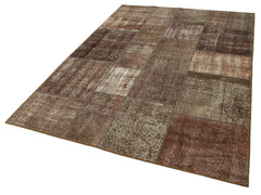 Handmade Area Rug - Brown Patchwork Cotton Wool Vintage Carpet 5'7" x 8'0"