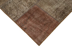 Handmade Area Rug - Brown Patchwork Cotton Wool Vintage Carpet 5'7" x 8'0"