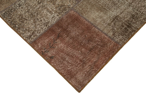 Handmade Area Rug - Brown Patchwork Cotton Wool Vintage Carpet 5'7" x 8'0"