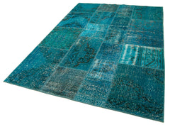 Kirk Yama Turquoise Patchwork Cotton Wool Handmade Area Rug 5'7'' x 8'0''