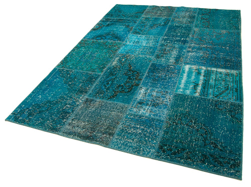 Kirk Yama Turquoise Patchwork Cotton Wool Handmade Area Rug 5'7'' x 8'0''