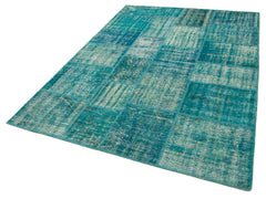 Kirk Yama Turquoise Patchwork Cotton Wool Handmade Area Rug 5'9'' x 7'11''