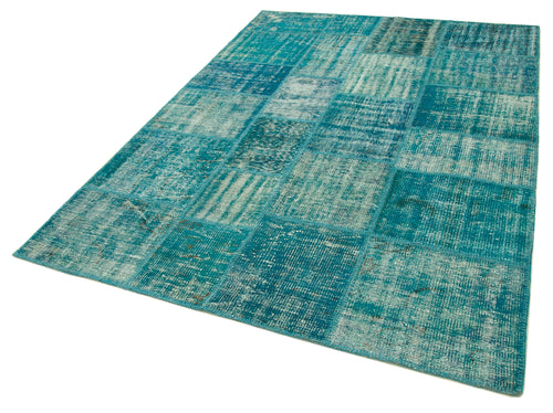 Kirk Yama Turquoise Patchwork Cotton Wool Handmade Area Rug 5'9'' x 7'11''
