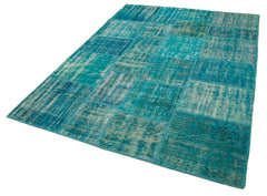 Kirk Yama Turquoise Patchwork Cotton Wool Handmade Area Rug 5'8'' x 7'10''