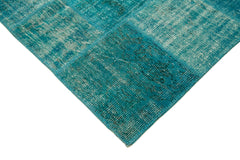 Kirk Yama Turquoise Patchwork Cotton Wool Handmade Area Rug 5'8'' x 7'10''
