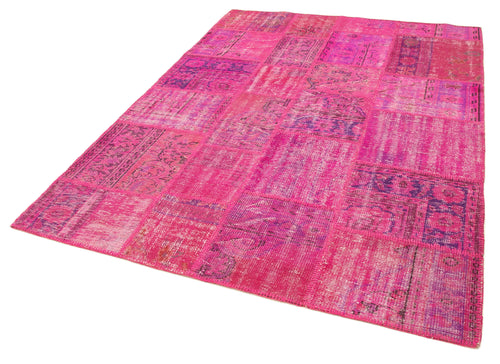 Kirk Yama Pink Patchwork Cotton Wool Handmade Area Rug 5'9'' x 7'11''