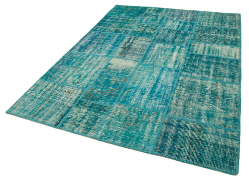 Kirk Yama Turquoise Patchwork Cotton Wool Handmade Area Rug 5'9'' x 7'10''