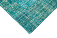 Kirk Yama Turquoise Patchwork Cotton Wool Handmade Area Rug 5'9'' x 7'10''