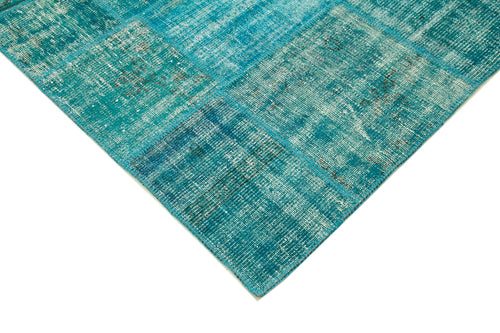 Kirk Yama Turquoise Patchwork Cotton Wool Handmade Area Rug 5'9'' x 7'10''