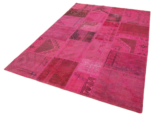 Kirk Yama Pink Patchwork Cotton Wool Handmade Area Rug 5'8'' x 8'2''