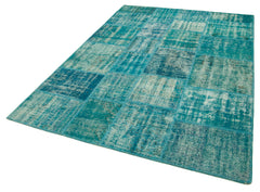 Kirk Yama Turquoise Patchwork Cotton Wool Handmade Area Rug 5'8'' x 7'10''