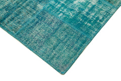 Kirk Yama Turquoise Patchwork Cotton Wool Handmade Area Rug 5'8'' x 7'10''