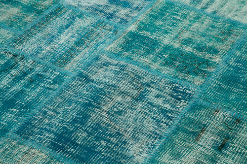 Kirk Yama Turquoise Patchwork Cotton Wool Handmade Area Rug 5'8'' x 7'10''