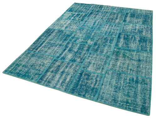 Kirk Yama Turquoise Patchwork Cotton Wool Handmade Area Rug 5'9'' x 8'1''