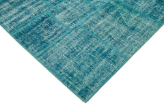Kirk Yama Turquoise Patchwork Cotton Wool Handmade Area Rug 5'9'' x 8'1''