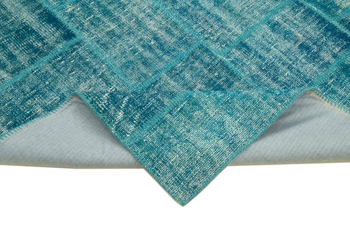 Kirk Yama Turquoise Patchwork Cotton Wool Handmade Area Rug 5'9'' x 8'1''