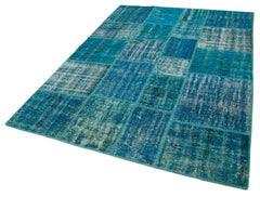 Kirk Yama Turquoise Patchwork Cotton Wool Handmade Area Rug 5'9'' x 8'0''
