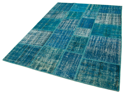 Kirk Yama Turquoise Patchwork Cotton Wool Handmade Area Rug 5'9'' x 8'0''