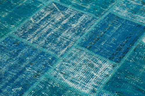 Kirk Yama Turquoise Patchwork Cotton Wool Handmade Area Rug 5'9'' x 8'0''