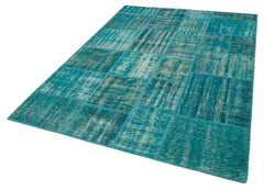 Kirk Yama Turquoise Patchwork Cotton Wool Handmade Area Rug 5'9'' x 8'0''