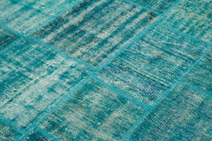 Kirk Yama Turquoise Patchwork Cotton Wool Handmade Area Rug 5'9'' x 8'0''