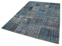 Handmade Area Rug – Blue Patchwork Wool Cotton Carpet 5'9''x8'0'' Durable Vintage