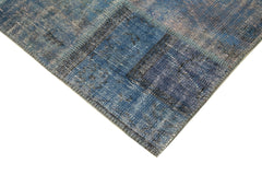Handmade Area Rug – Blue Patchwork Wool Cotton Carpet 5'9''x8'0'' Durable Vintage