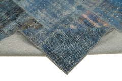 Handmade Area Rug – Blue Patchwork Wool Cotton Carpet 5'9''x8'0'' Durable Vintage