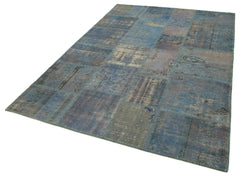 Handmade Area Rug - Blue Patchwork Cotton Wool Durable Turkish Carpet 5'10''x8'1''