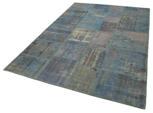 Handmade Area Rug - Blue Patchwork Cotton Wool Durable Turkish Carpet 5'10''x8'1''