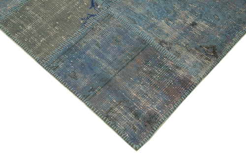 Handmade Area Rug - Blue Patchwork Cotton Wool Durable Turkish Carpet 5'10''x8'1''
