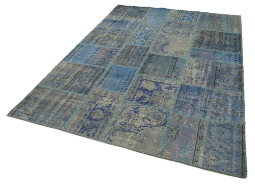 Kirk Yama Blue Patchwork Cotton Wool Handmade Area Rug 5'9'' x 8'1''