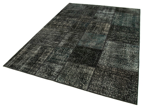 Kirk Yama Black Patchwork Cotton Wool Handmade Area Rug 5'7'' x 7'11''