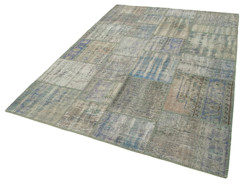 Kirk Yama Grey Patchwork Cotton Wool Handmade Area Rug 5'8'' x 8'1''