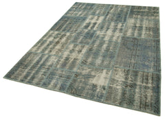 Kirk Yama Blue Patchwork Cotton Wool Handmade Area Rug 5'9'' x 7'11''