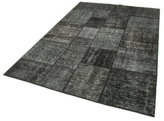 Handmade Area Rug - Black Patchwork Cotton Wool Vintage Turkish Carpet 5'7''x8'1''