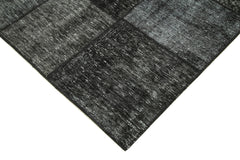 Handmade Area Rug - Black Patchwork Cotton Wool Vintage Turkish Carpet 5'7''x8'1''