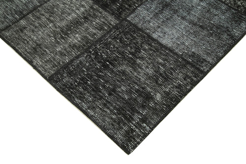 Handmade Area Rug - Black Patchwork Cotton Wool Vintage Turkish Carpet 5'7''x8'1''