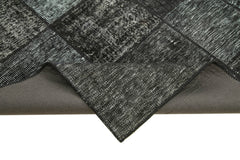 Handmade Area Rug - Black Patchwork Cotton Wool Vintage Turkish Carpet 5'7''x8'1''