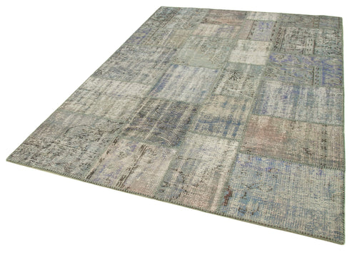 Kirk Yama Grey Patchwork Cotton Wool Handmade Area Rug 5'9'' x 8'0''